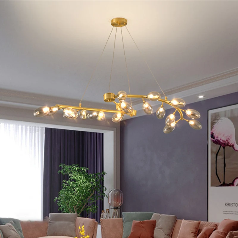 Lustre suspendu métallique en forme de raisin, plafonnier post-moderne à 20 têtes, finition dorée Clearhalo