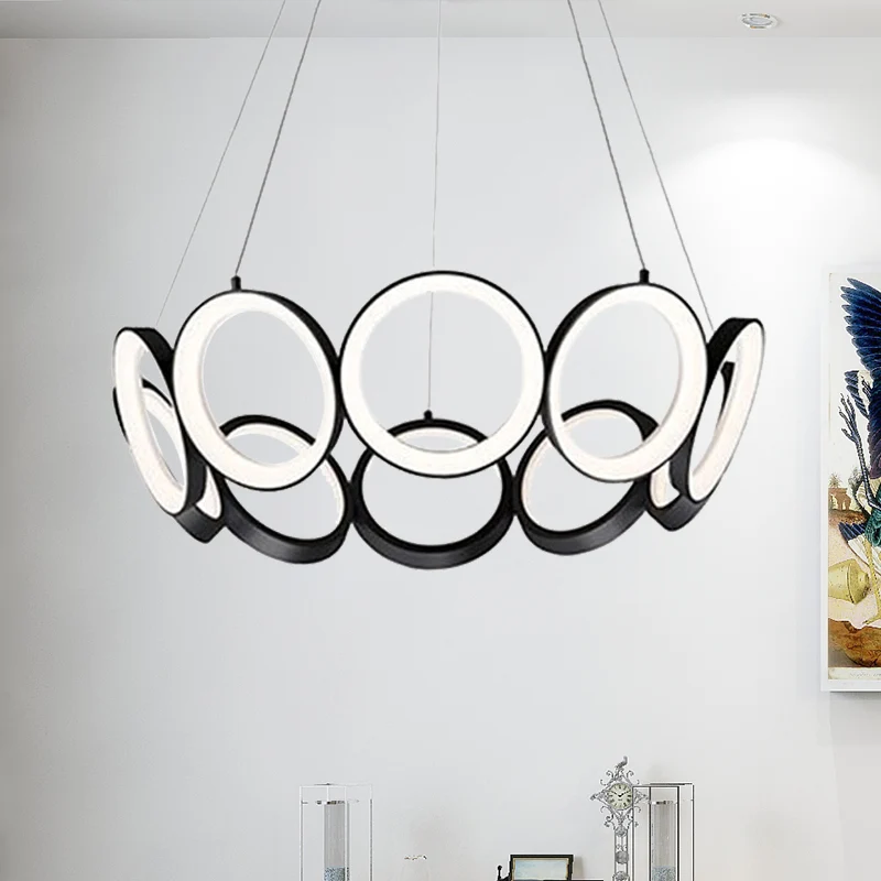 Lustre suspendu multi-anneaux contemporain en acrylique, noir/or, LED, luminaire décoratif de plafond, lumière blanche/cha...