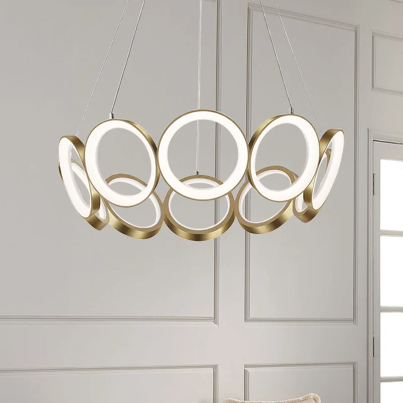 Lustre suspendu multi-anneaux contemporain en acrylique, noir/or, LED, luminaire décoratif de plafond, lumière blanche/cha...