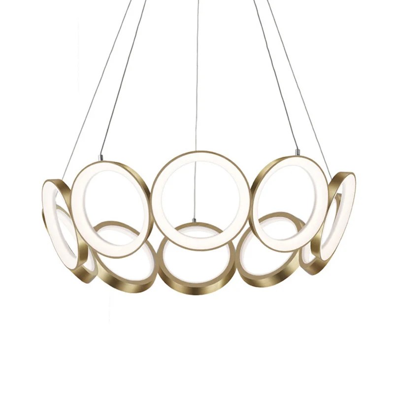 Lustre suspendu multi-anneaux contemporain en acrylique, noir/or, LED, luminaire décoratif de plafond, lumière blanche/cha...