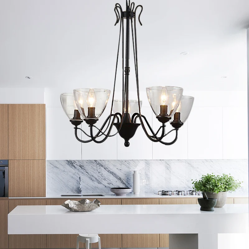 Lustre suspendu noir à 3/5 lumières, lustre traditionnel en verre transparent avec abat-jour conique Clearhalo