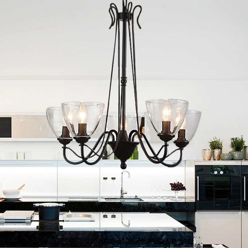 Lustre suspendu noir à 3/5 lumières, lustre traditionnel en verre transparent avec abat-jour conique Clearhalo