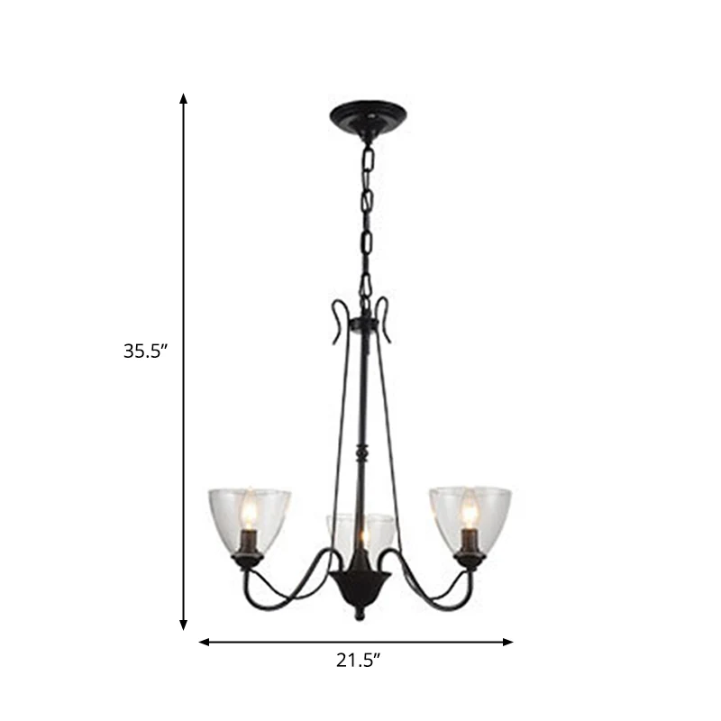 Lustre suspendu noir à 3/5 lumières, lustre traditionnel en verre transparent avec abat-jour conique Clearhalo