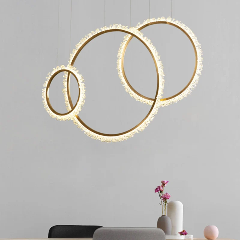 Lustre suspendu en perles de cristal à boucle, Kit de lampe suspendue LED de 16 "/23,5"/31,5 pouces de large, modernisme d...