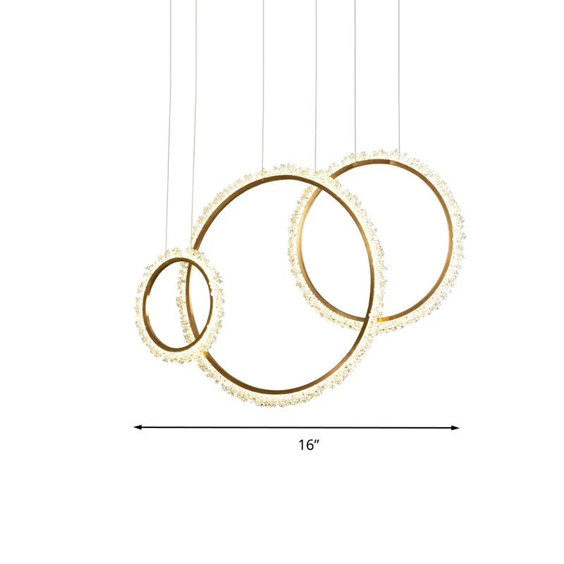 Lustre suspendu en perles de cristal à boucle, Kit de lampe suspendue LED de 16 "/23,5"/31,5 pouces de large, modernisme d...