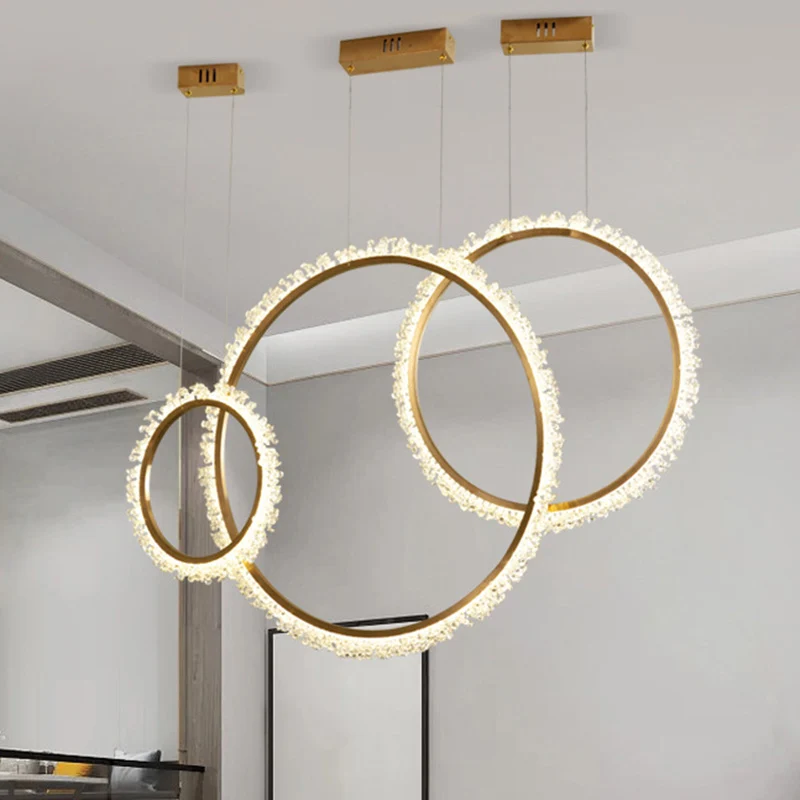 Lustre suspendu en perles de cristal à boucle, Kit de lampe suspendue LED de 16 "/23,5"/31,5 pouces de large, modernisme d...