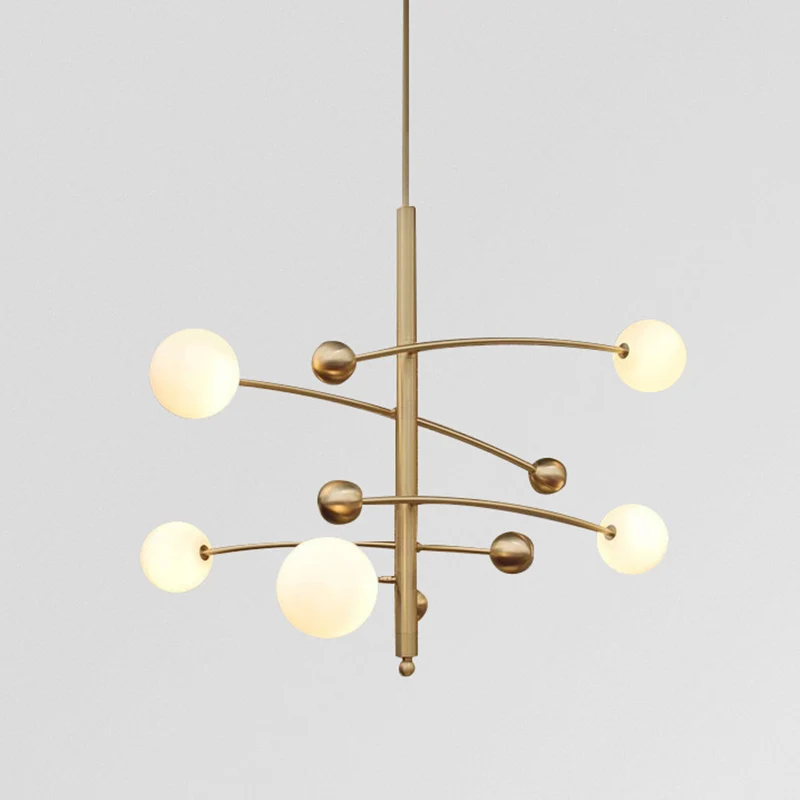 Lustre suspendu post-moderne, abat-jour en verre opale, lustre de plafond à 5 lumières en or pour chambre à coucher Clearhalo