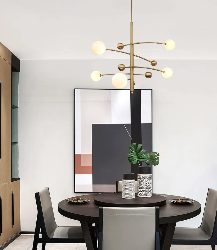 Lustre suspendu post-moderne, abat-jour en verre opale, lustre de plafond à 5 lumières en or pour chambre à coucher Clearhalo