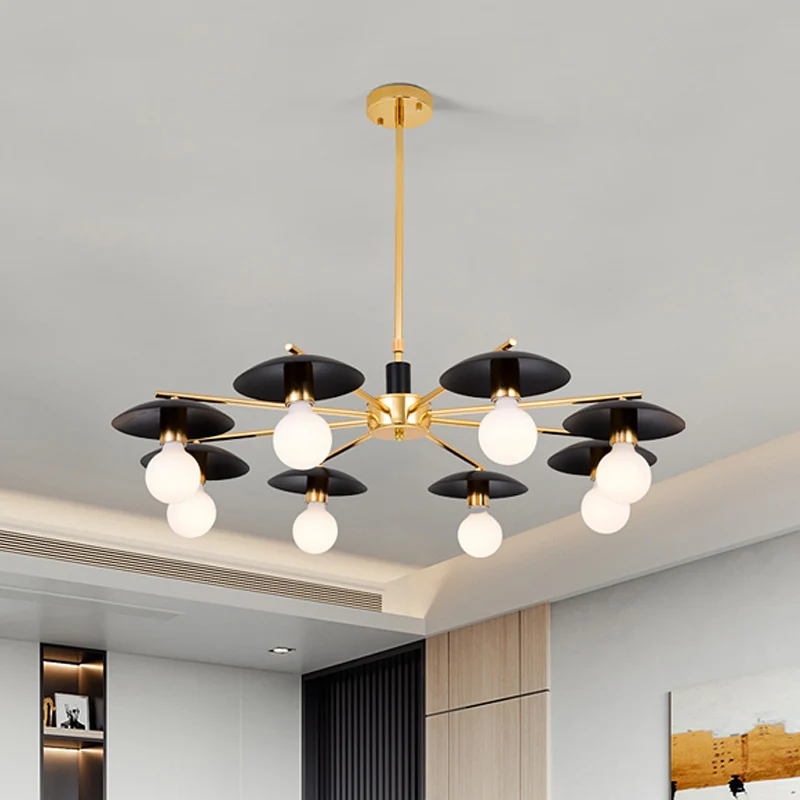 Lustre suspendu radial en métal moderniste 6/8 têtes finition noir et or plafonnier suspension pour salon Clearhalo