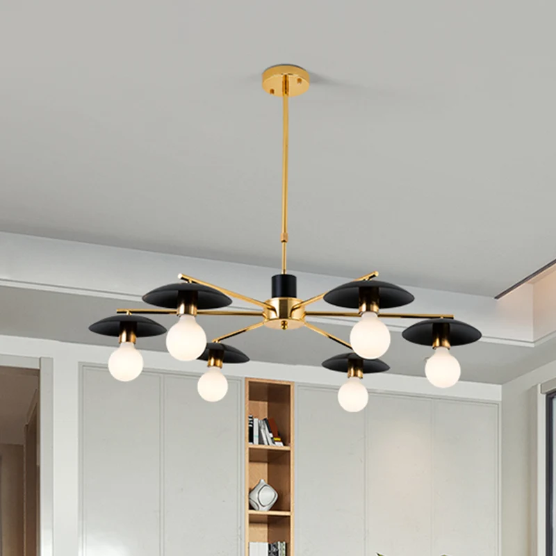 Lustre suspendu radial en métal moderniste 6/8 têtes finition noir et or plafonnier suspension pour salon Clearhalo