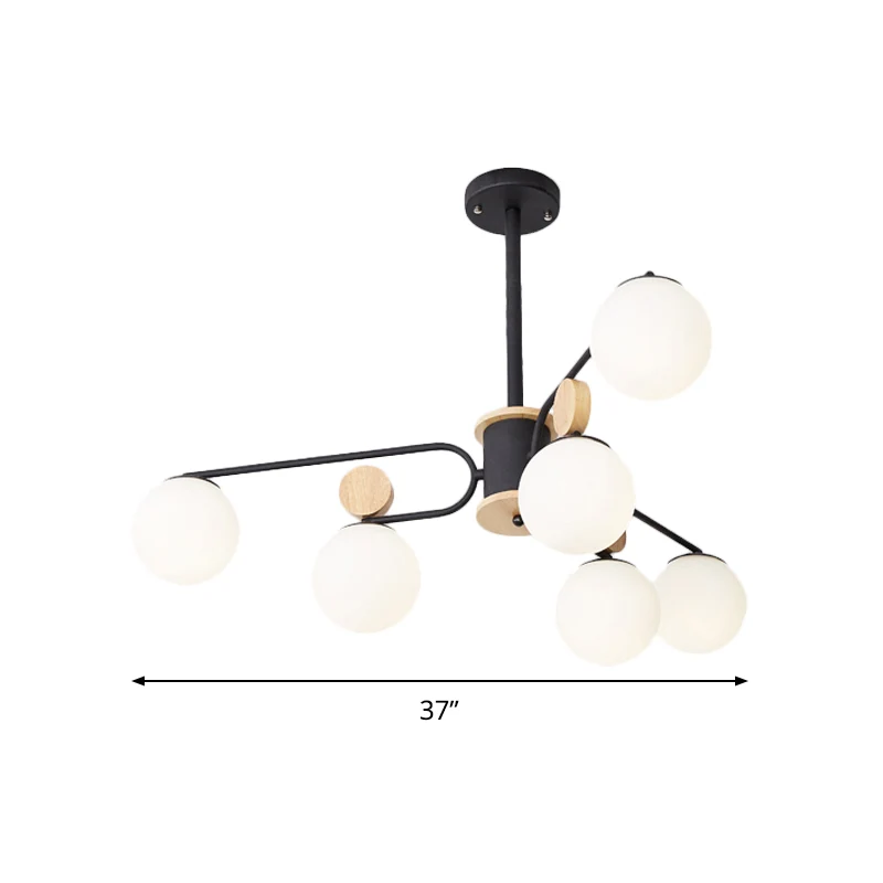 Lustre suspendu rond en verre de lait, modernisme, 6/8 têtes, plafonnier suspendu en noir Clearhalo