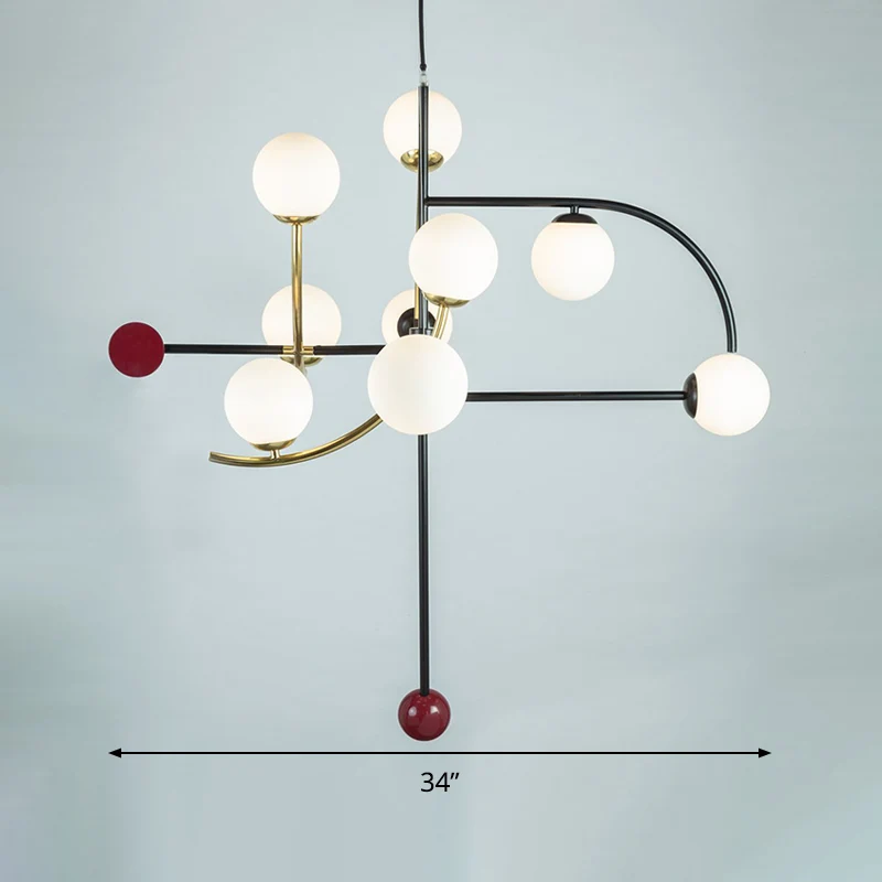 Lustre suspendu sphérique moderne et élégant en verre dépoli, luminaire suspendu à 9 ampoules pour salon avec bras noir et...