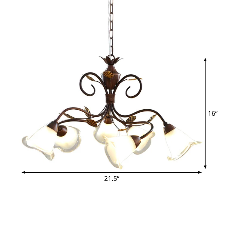 Lustre suspendu à 6 têtes pour chambre à coucher, plafonnier contemporain rouge et marron avec abat-jour en verre dépoli e...