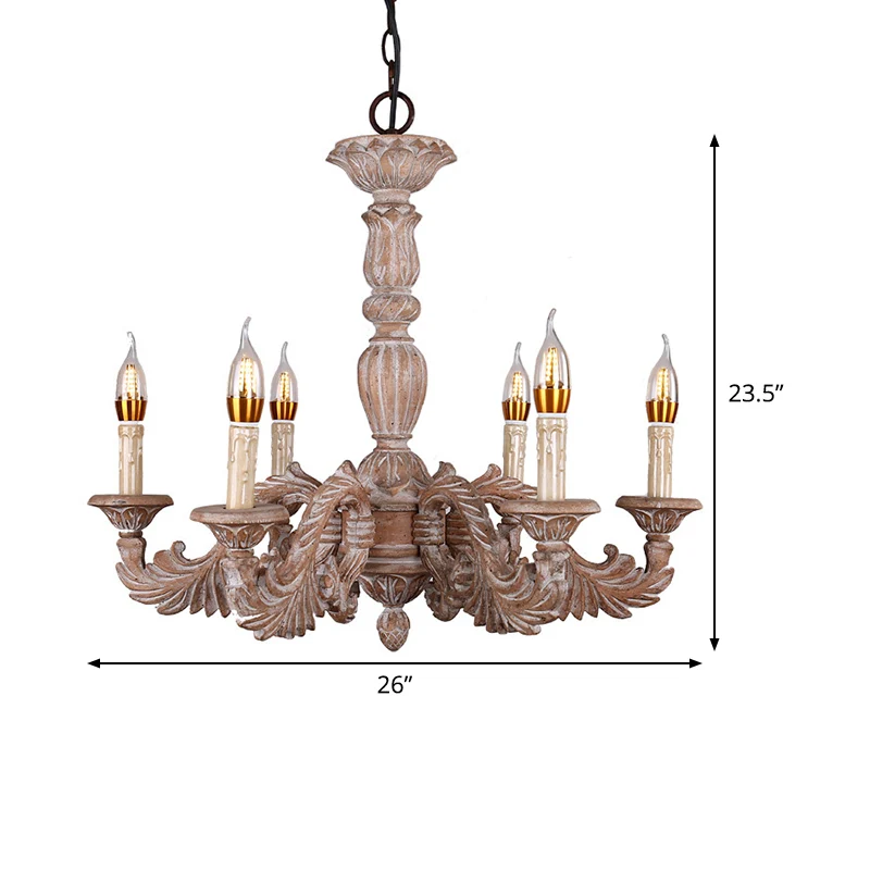 Lustre suspendu à 6 têtes pour salon, plafonnier traditionnel marron avec abat-jour en bois de branche Clearhalo