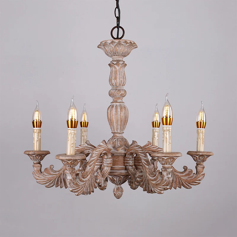 Lustre suspendu à 6 têtes pour salon, plafonnier traditionnel marron avec abat-jour en bois de branche Clearhalo