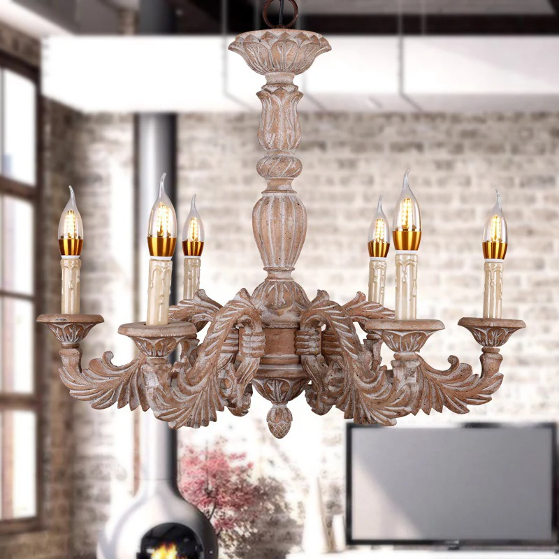 Lustre suspendu à 6 têtes pour salon, plafonnier traditionnel marron avec abat-jour en bois de branche Clearhalo