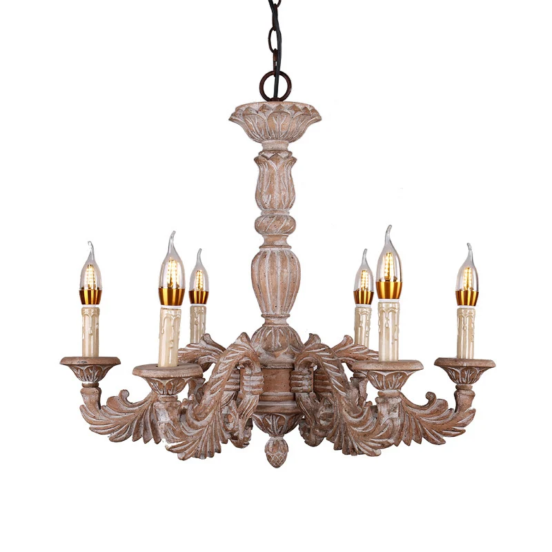 Lustre suspendu à 6 têtes pour salon, plafonnier traditionnel marron avec abat-jour en bois de branche Clearhalo