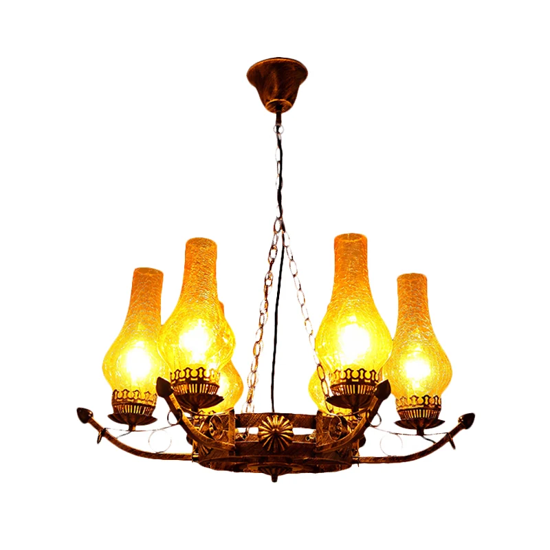 Lustre suspendu en verre craquelé à 6 lumières, Vase Beige traditionnel, luminaire suspendu pour salon Clearhalo