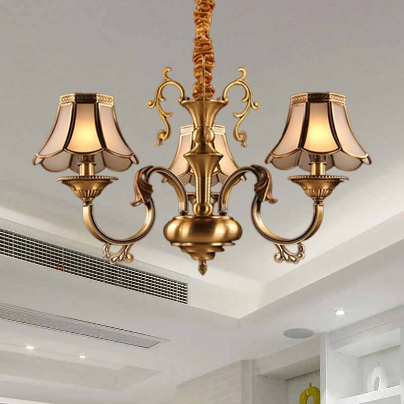 Lustre suspendu en verre givré doré, festonné, 3/5/6 ampoules, luminaire suspendu colonial avec Design radial Clearhalo