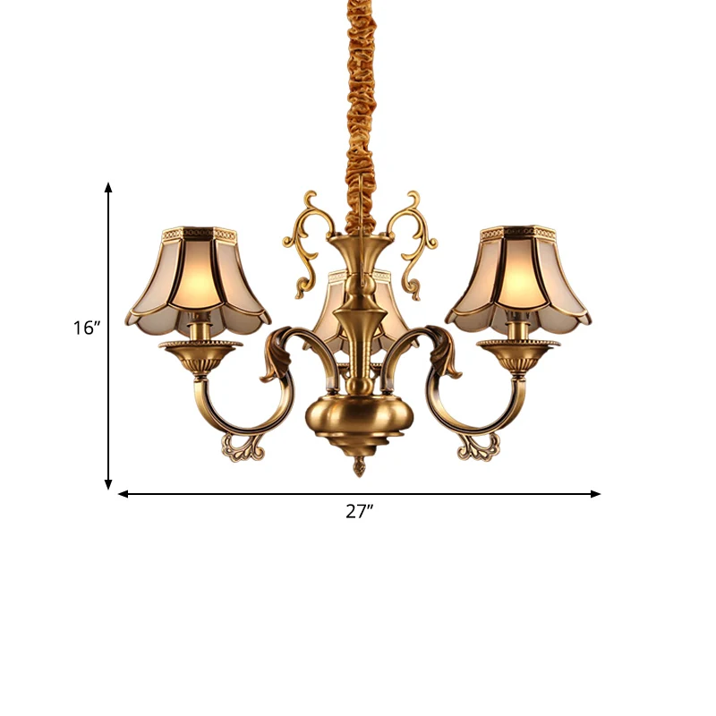 Lustre suspendu en verre givré doré, festonné, 3/5/6 ampoules, luminaire suspendu colonial avec Design radial Clearhalo