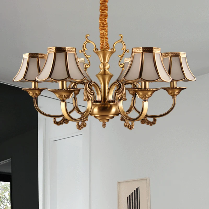 Lustre suspendu en verre givré doré, festonné, 3/5/6 ampoules, luminaire suspendu colonial avec Design radial Clearhalo
