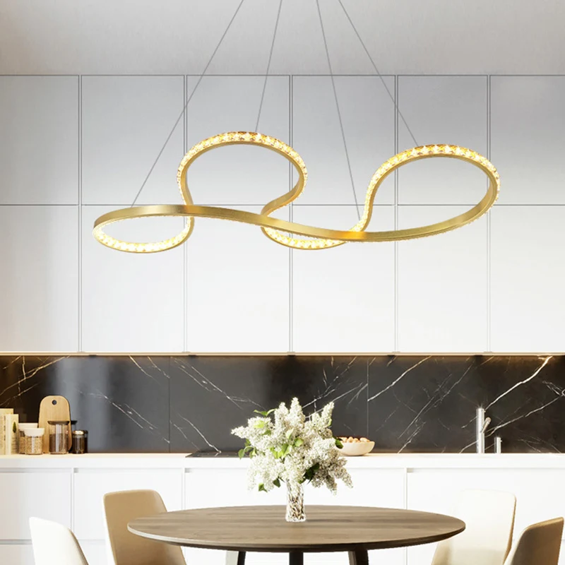 Lustre torsadé doré, éclairage minimaliste, plafond Led en cristal, luminaire suspendu pour salle à manger, lumière blanch...