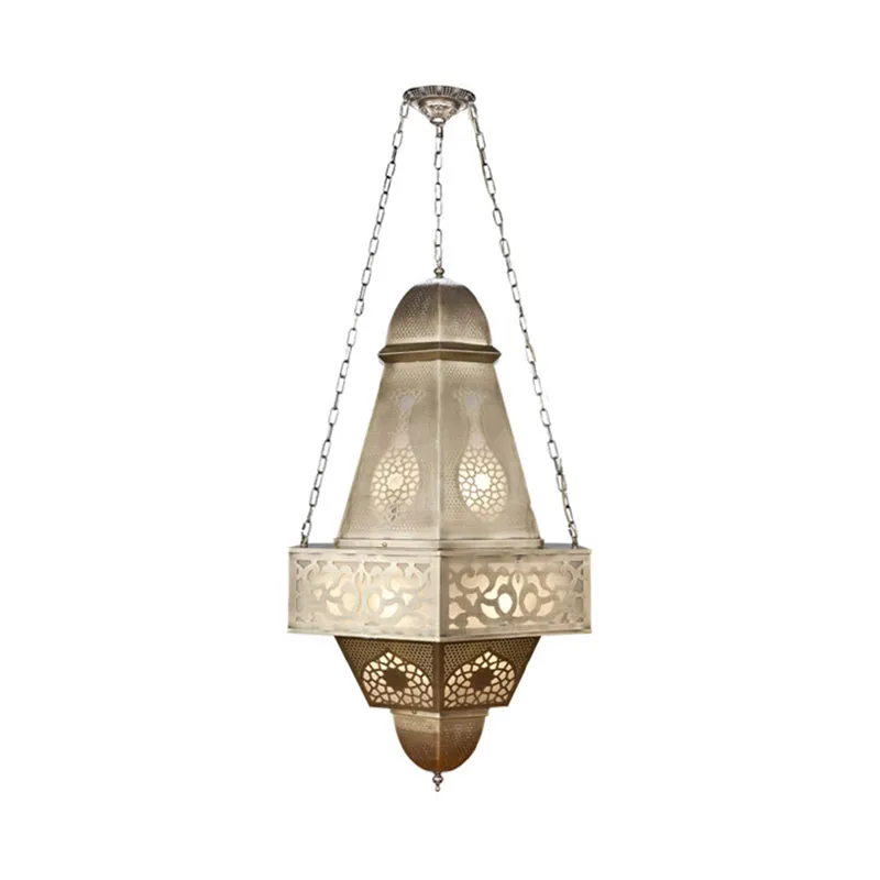 Lustre tour à 6 têtes, éclairage de plafond métallique, finition en laiton arabe, lampe de plafond suspendue avec chaîne C...