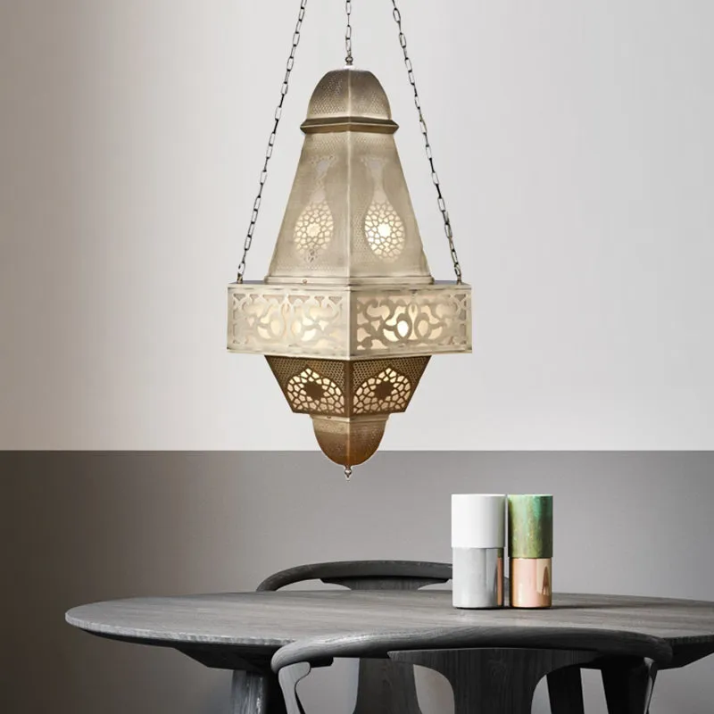 Lustre tour à 6 têtes, éclairage de plafond métallique, finition en laiton arabe, lampe de plafond suspendue avec chaîne C...