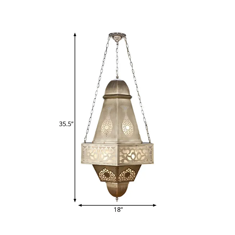 Lustre tour à 6 têtes, éclairage de plafond métallique, finition en laiton arabe, lampe de plafond suspendue avec chaîne C...