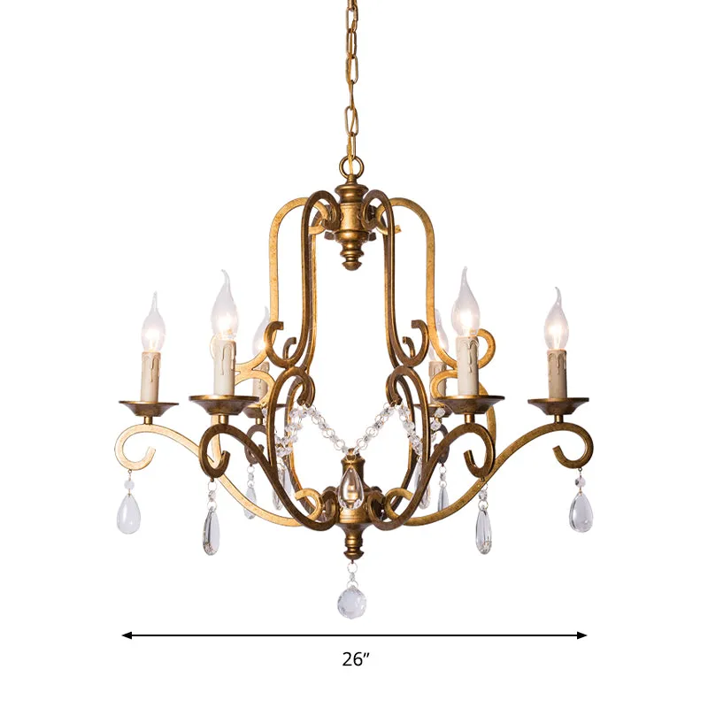 Lustre traditionnel de style bougie, 6 lumières, Kit de lampe suspendue en cristal en laiton pour cuisine Clearhalo
