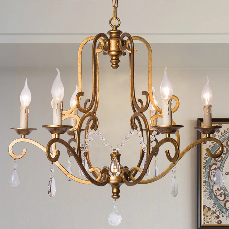Lustre traditionnel de style bougie, 6 lumières, Kit de lampe suspendue en cristal en laiton pour cuisine Clearhalo