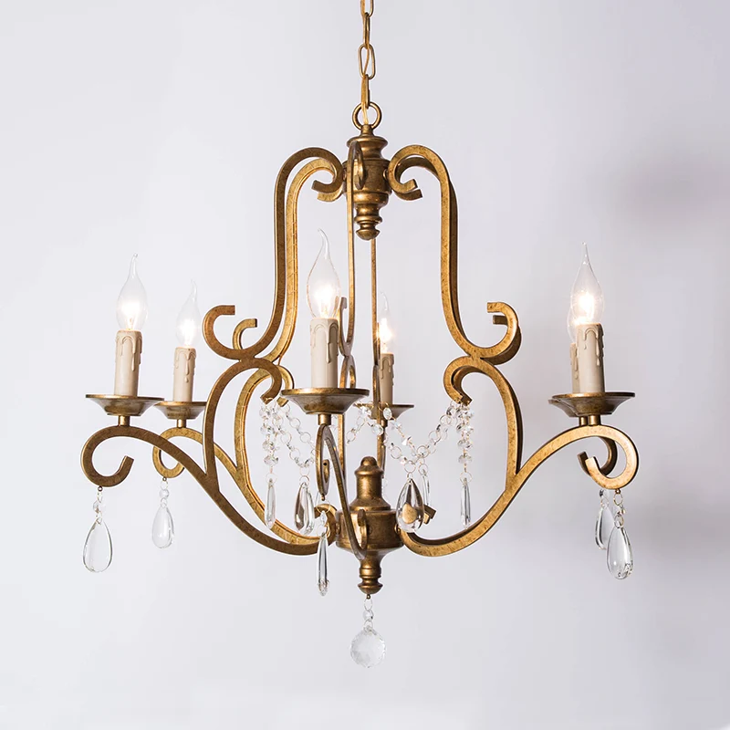 Lustre traditionnel de style bougie, 6 lumières, Kit de lampe suspendue en cristal en laiton pour cuisine Clearhalo