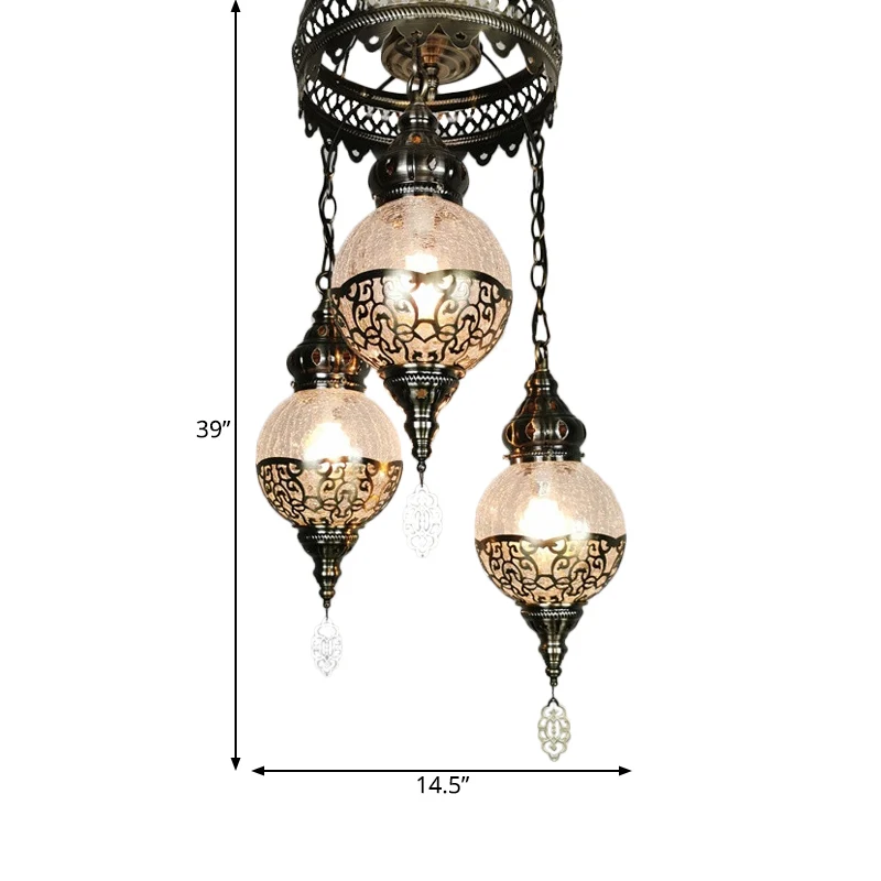 Lustre à 3 têtes, éclairage de plafond traditionnel en verre craquelé, blanc/bronze Clearhalo