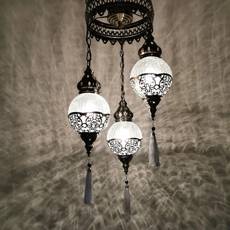 Lustre à 3 têtes, éclairage de plafond traditionnel en verre craquelé, blanc/bronze Clearhalo