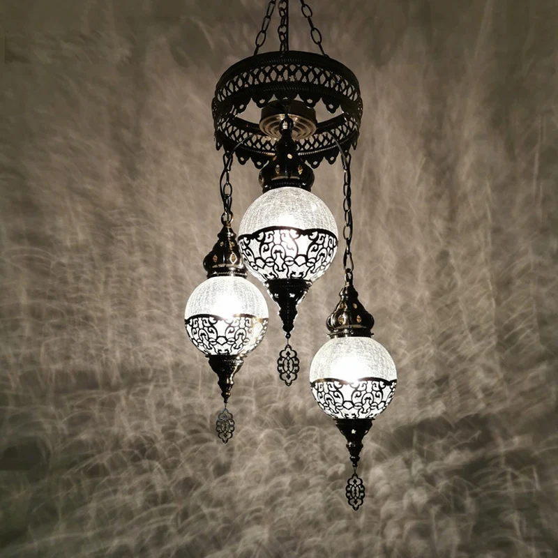 Lustre à 3 têtes, éclairage de plafond traditionnel en verre craquelé, blanc/bronze Clearhalo