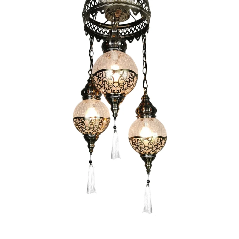 Lustre à 3 têtes, éclairage de plafond traditionnel en verre craquelé, blanc/bronze Clearhalo
