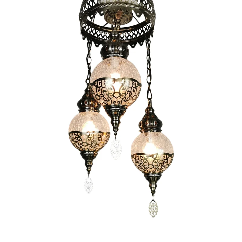 Lustre à 3 têtes, éclairage de plafond traditionnel en verre craquelé, blanc/bronze Clearhalo