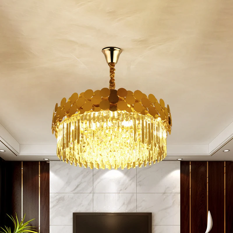 Lustre à 9 têtes, Kit de suspension en cristal, tambour de campagne, en or, avec motif à pois en métal Clearhalo