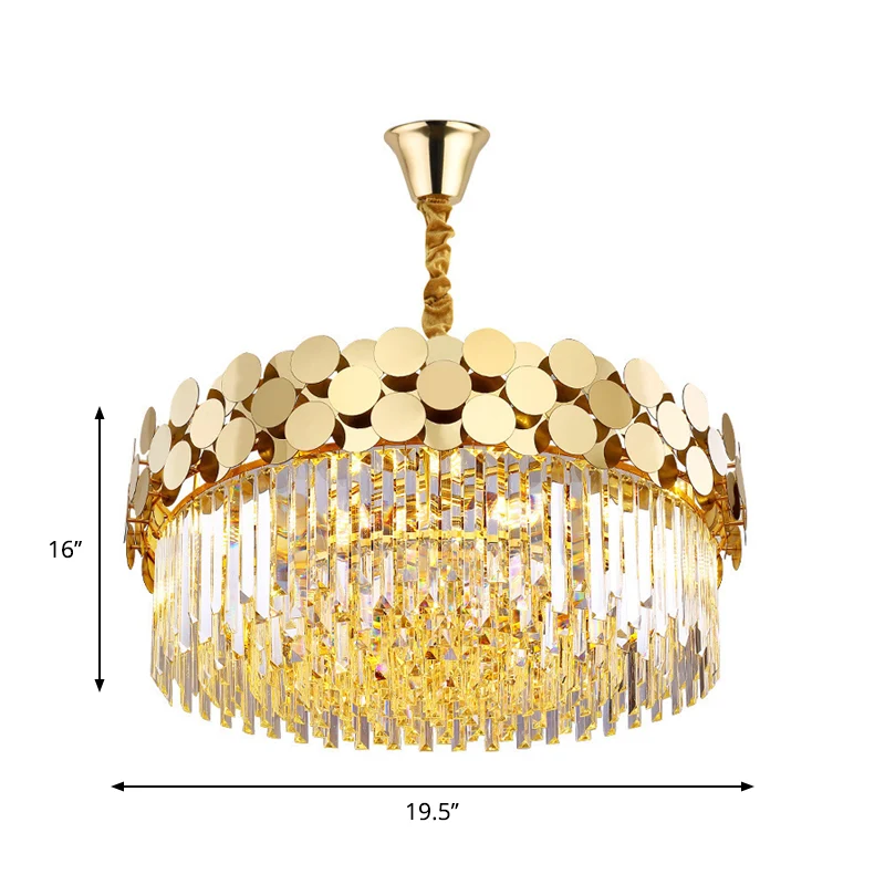 Lustre à 9 têtes, Kit de suspension en cristal, tambour de campagne, en or, avec motif à pois en métal Clearhalo