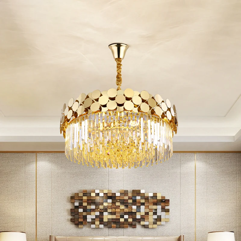 Lustre à 9 têtes, Kit de suspension en cristal, tambour de campagne, en or, avec motif à pois en métal Clearhalo