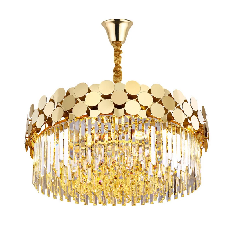 Lustre à 9 têtes, Kit de suspension en cristal, tambour de campagne, en or, avec motif à pois en métal Clearhalo