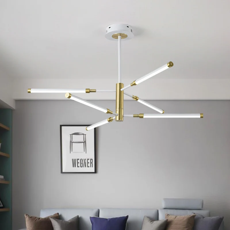 Lustre tubulaire LED contemporain en acrylique, 6/8 têtes, pendentif suspendu noir et or/blanc et or Clearhalo