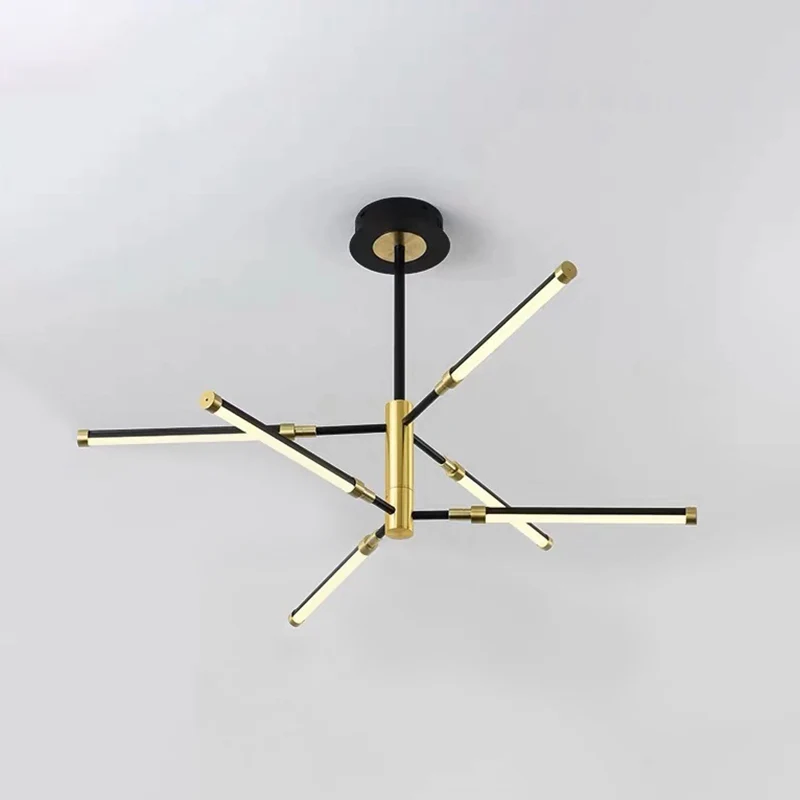 Lustre tubulaire LED contemporain en acrylique, 6/8 têtes, pendentif suspendu noir et or/blanc et or Clearhalo