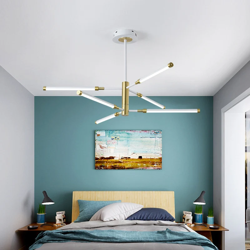 Lustre tubulaire LED contemporain en acrylique, 6/8 têtes, pendentif suspendu noir et or/blanc et or Clearhalo