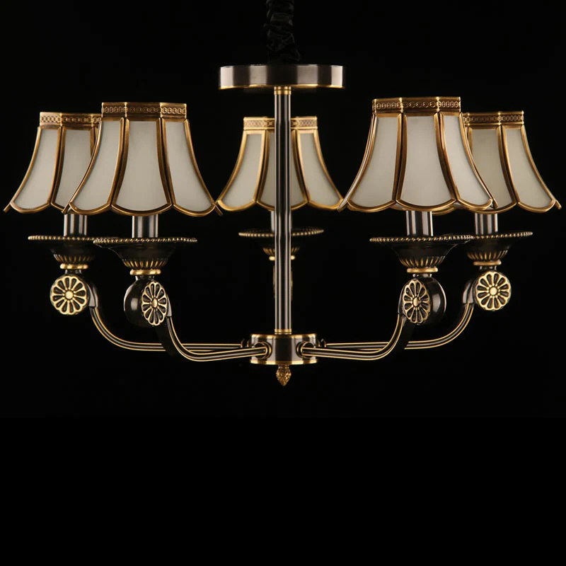 Lustre évasé doré et noir, luminaire traditionnel en verre givré pour chambre à coucher Clearhalo