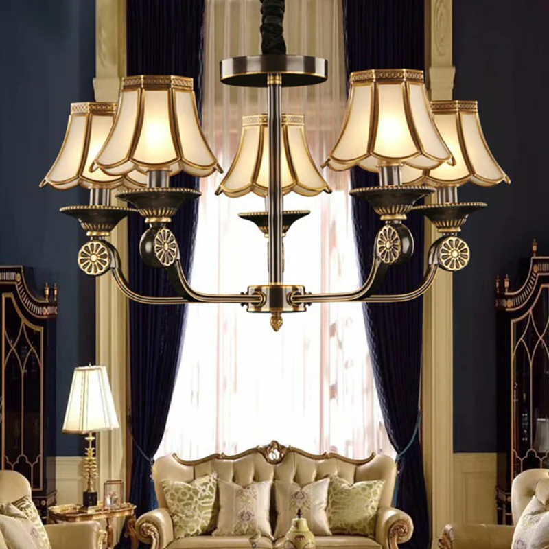 Lustre évasé doré et noir, luminaire traditionnel en verre givré pour chambre à coucher Clearhalo