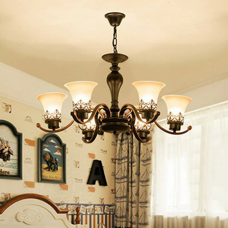 Lustre évasé en verre crème, luminaire suspendu rétro pour salon, noir Clearhalo