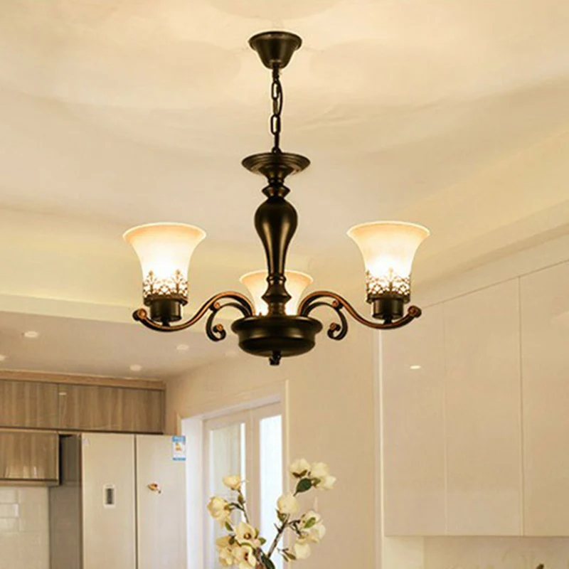 Lustre évasé en verre crème, luminaire suspendu rétro pour salon, noir Clearhalo