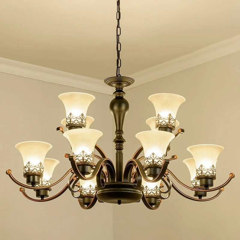 Lustre évasé en verre crème, luminaire suspendu rétro pour salon, noir Clearhalo