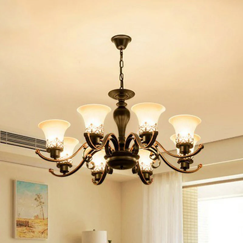 Lustre évasé en verre crème, luminaire suspendu rétro pour salon, noir Clearhalo